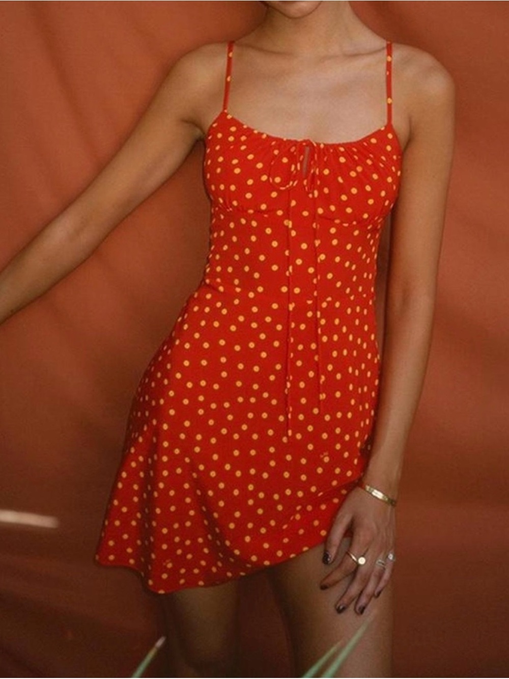 Realisation Par Red Mini Dress with Yellow Polka Dots Inez Rossa